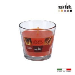 Vela perfumada en vaso de cristal naranja-canela 150 g. magic lights