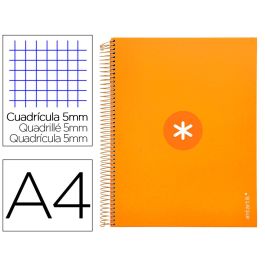 Cuaderno Espiral A4 Micro Antartik Tapa Forrada120H 100 gr Cuadro 5 mm 5 Banda4 Taladros Color Mostaza