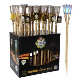Ipae Progarden Antorcha de Bambú con LED RGB y Vela Perfumada, 77cm
