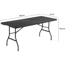 Mesa plegable para 8 personas 180x74x73,5 cm - Acero y polietileno de alta densidad, imitación resina tejida - Negro