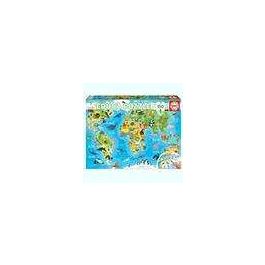 Educa Puzzle 150 Piezas Mapamundi de Animales, Juego Educativo para Niños de 6 a 8 Años, Multilingüe (ES/EN)