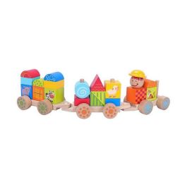 Molto Tren de Madera Juguete 23 Piezas con Vagones, Juego de Construcción Educativo para Niños y Bebés, A partir de 1 Año - 38x9.5x7.5 cm