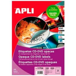 Apli etiquetas adhesivas para cd-dvd tamaño mega 117mm inkjet/láser dorso opaco 2 x 100h blanco Precio: 30.94999952. SKU: S8400986