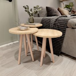 Juego de 3 Mesitas Alexandra House Living Natural Roble Madera MDP 35 x 49 x 35 cm 35 x 45 x 35 cm 35 x 47 x 35 cm