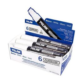 Caja con 6 rotuladores blancos fluoglass punta plana 15mm milan