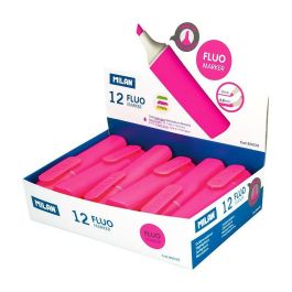 Caja expositora 12 marcadores fluorescentes rosa milan