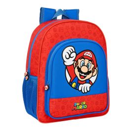 Mochila Escolar Super Mario Azul Rojo 32 X 38 X 12 cm