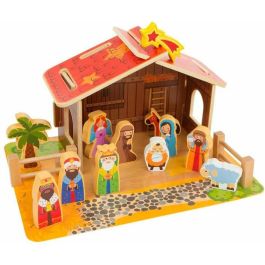 Belen de madera con 20 piezas (8 figuras humanas y 2 animales) 17x30x22 cm