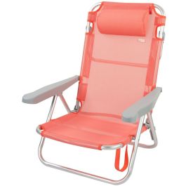 Silla playa plegable aluminio 5 posiciones flamingo 48x46x84 cm con cojin y asa.