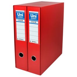 Unisystem box color módulo 2 archivadores palanca 65mm a4 forrados pp rojo