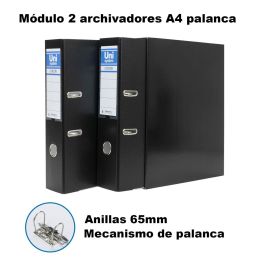 Unisystem Box Color Módulo 2 Archivadores Palanca 65 mm A4 Forrados Pp Negro