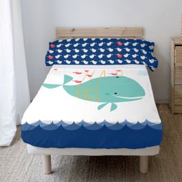 Juego de Sábanas HappyFriday Moshi Moshi Whale Multicolor Cama de 80/90 2 Piezas