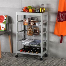 Carrito Verdulero Versa Gris 30 x 85 x 51 cm Metal Madera MDF