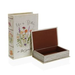 Juego de Cajas Decorativas Versa Libro Flores Lienzo Madera MDF 7 x 27 x 18 cm