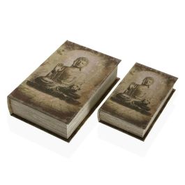 Caja Decorativa Versa Libro Buda Lienzo Madera MDF 7 x 27 x 18 cm