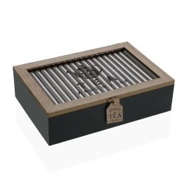 Caja para Infusiones Versa Negro Metal Madera MDF 24 x 6,5 x 16,5 cm