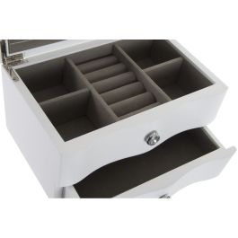 DKD Home Decor Joyero Romántico Blanco y Gris de Mdf y Terciopelo con Espejo y 1 Cajón 20x14x12 cm Pack de 2 Unidades