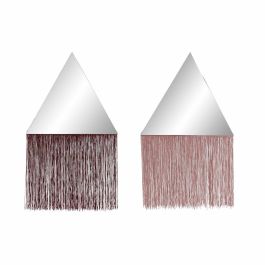 Espejo Colgante DKD Home Decor Burdeos Rosa claro Madera Metal Flecos 33,5 x 1 x 54 cm (2 Unidades)