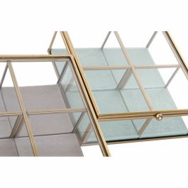 Caja-Joyero DKD Home Decor Verde Gris claro Metal Cristal 15 x 15 x 5,5 cm (2 Unidades)