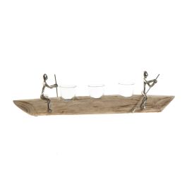 Portavelas DKD Home Decor 56,5 x 14 x 15 cm Cristal Natural Aluminio Colonial Madera de mango Precio: 38.95000043. SKU: S3026323