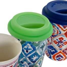 Taza Mug DKD Home Decor Multicolor Mosaico Silicona Porcelana (400 ml) (3 pcs)