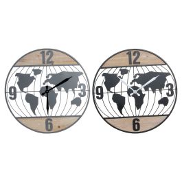 Reloj de Pared DKD Home Decor Negro Gris Hierro 60 x 4,5 x 60 cm Madera MDF Mapamundi (2 Unidades) Precio: 68.180233. SKU: S3016691