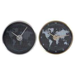Reloj de Pared DKD Home Decor Negro Dorado Plateado Aluminio Cristal Mapamundi 30 x 4,3 x 30 cm (2 Unidades) Precio: 22.94999982. SKU: S3016704