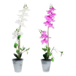 Planta Decorativa DKD Home Decor 8424001819430 21 x 21 x 82 cm Lila Blanco Orquídea (2 Unidades)