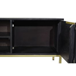 Mueble de TV DKD Home Decor Negro Metal Dorado Madera de mango (147 x 40 x 51 cm)