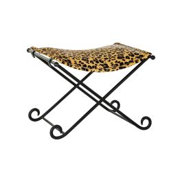 Reposapiés DKD Home Decor Negro Metal Marrón Piel Leopardo (55 x 45 x 41 cm)