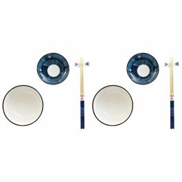 Set de Sushi DKD Home Decor 34 x 29,5 x 7,3 cm Porcelana Azul Blanco Oriental (34 x 29,5 x 7,3 cm)