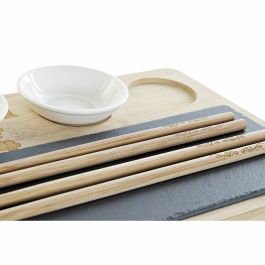 Set de Sushi DKD Home Decor PC-186227 Blanco Negro Natural Bambú Pizarra Moderno Oriental 28,5 x 18,5 x 2,6 cm (9 Piezas) (28,5