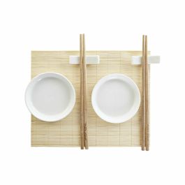 Set de Sushi DKD Home Decor Bambú Plástico Gres Blanco Natural Oriental 28,8 x 19,8 x 3 cm (7 Piezas) (28,8 x 19,8 x 3 cm)
