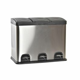 Cubo de Basura para Reciclaje DKD Home Decor Plateado Negro Acero Inoxidable Básico (59 x 33 x 48 cm) (45 L)