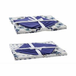 Mantel y servilletas DKD Home Decor Azul Blanco 150 x 150 x 0,5 cm (2 Unidades)