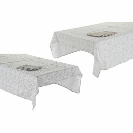 Mantel y servilletas DKD Home Decor Blanco Beige 150 x 150 x 0,5 cm (2 Unidades)