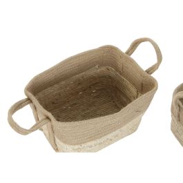 Juego de Cestos DKD Home Decor Crema Natural Yute Jute Fibra natural 40 x 28 x 23 cm (3 Piezas)