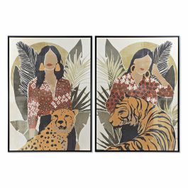 Cuadro DKD Home Decor Mujer Tigre 104 x 4,5 x 144 cm Animal Tropical (2 Unidades)