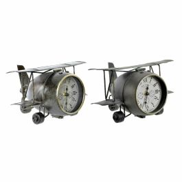 Reloj de Mesa DKD Home Decor 26 x 21 x 15 cm Avión Cristal Gris Verde Hierro (2 Unidades)