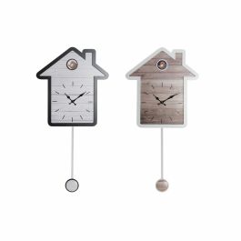 Reloj de Pared DKD Home Decor 32 x 5 x 56 cm Natural Blanco Plástico Casa Madera MDF (2 Unidades)