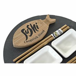 Set de Sushi DKD Home Decor Negro Natural Cerámica Bambú Plástico Pizarra Oriental 33 x 33 x 5 cm (9 Piezas)