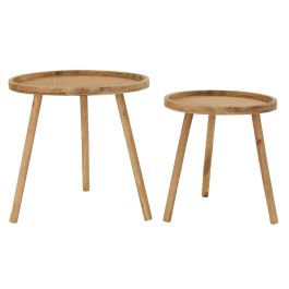 DKD Home Decor Mesita Auxiliar Tropical de Madera de Abeto y Ratán Marrón - 50 cm Ancho x 50 cm Largo x 50 cm Alto - Set de 2 Unidades Desmontables