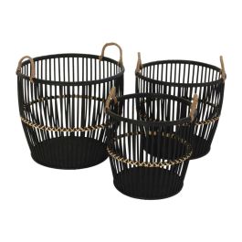 Cesta Colonial DKD Home Decor Negro Natural 38 x 39 x 38 cm Set de 3 (2 Unidades)