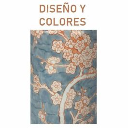 Lámpara de mesa DKD Home Decor Porcelana Azul Naranja Poliéster Flores (35 x 35 x 57 cm)