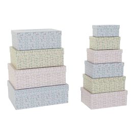 Set de Cajas Organizadoras Apilables DKD Home Decor Amarillo Azul Rosa Cartón Flores 43,5 x 33,5 x 15,5 cm (2 Unidades) (1 unida