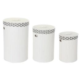 Cesto para la Ropa Sucia DKD Home Decor Blanco Set Poliéster Bambú (38 x 38 x 60 cm) (3 Piezas)