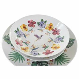 Set de Vajilla DKD Home Decor Blanco Multicolor Porcelana Tropical 18 Piezas