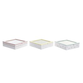 Caja para Infusiones DKD Home Decor Amarillo Rojo Verde Metal Cristal Madera MDF 3 Piezas 24 x 24 x 7 cm