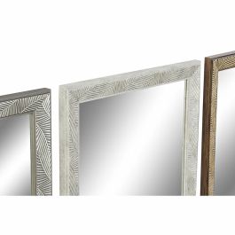 Espejo de pared DKD Home Decor 36 x 2 x 95,5 cm Cristal Natural Gris Marrón Blanco Poliestireno Tropical Hoja de planta (4 Pieza