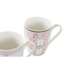 Taza Mug DKD Home Decor Porcelana Rosa Blanco Infantil Oso (350 ml) (4 Unidades)
